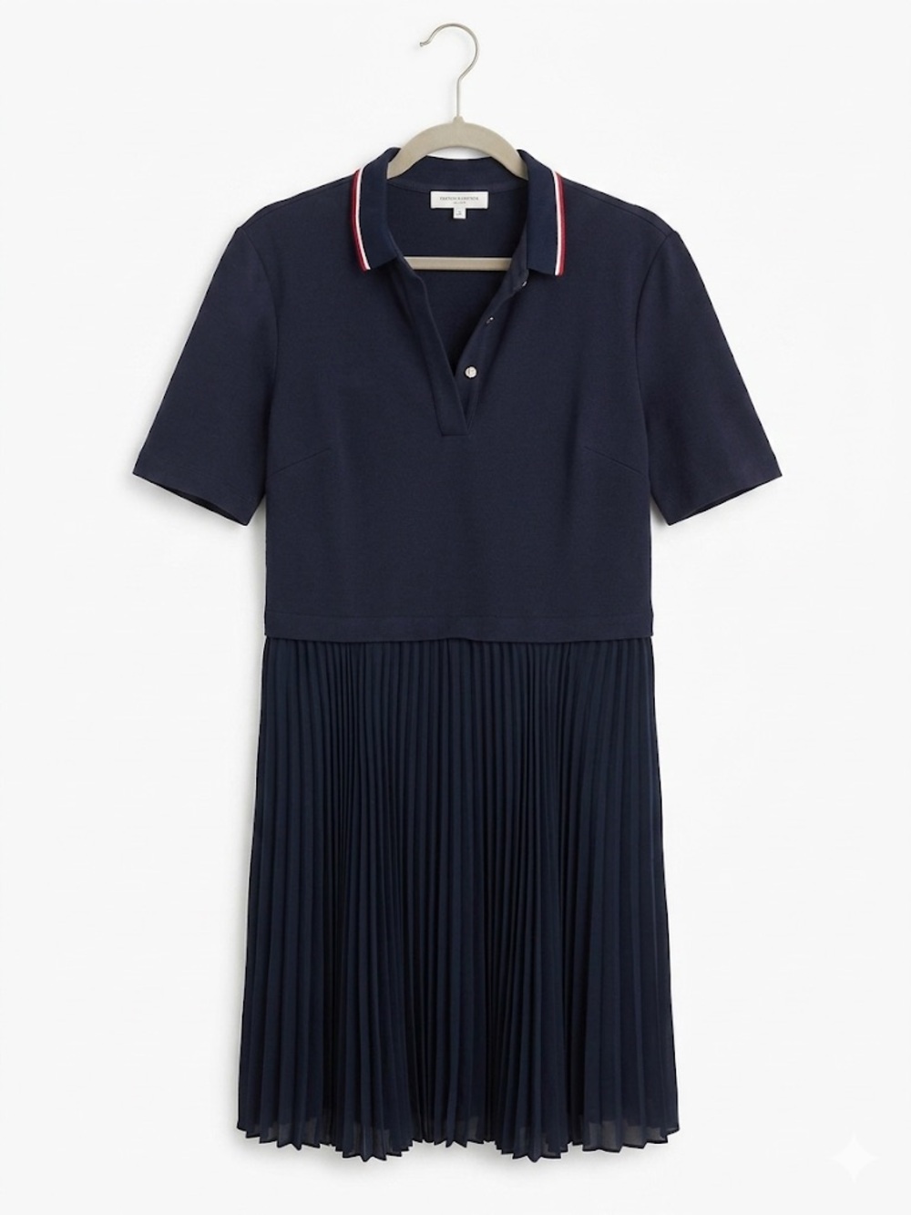Tommy Hilfiger Navy Polo Pleated Mini Dress with Red & White Collar Trim